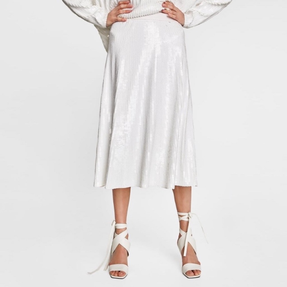 Zara White Sequin Skirt